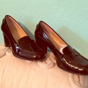 Micael Kors patent leather heeled penny loafers